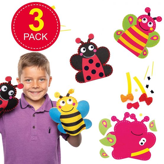 Baker Ross AT618 Bug Hand Puppet Sewing Kits - Pack of 3, Story Telling, Introduction to Sewing for Kids, Great for Art Parties, Schools and Festive Crafting Activities - Image 2