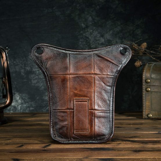 Le'aokuu Mens Genuine Leather Motorcycle Waist Pack Messenger Shoulder Drop Leg Bag 211-5 (211-5 A Red-Brown) - Image 3