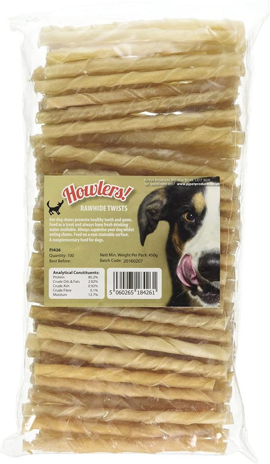 Howlers Natural Rawhide Twists, 13 cm, Pack of 100, 450g