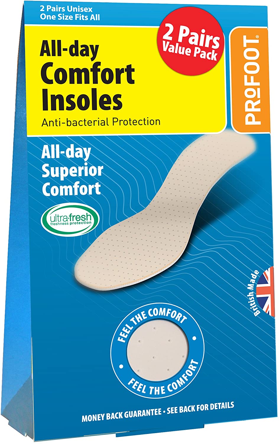 Profoot All Day Comfort Insoles, Anti-Bacterial Protection, Ideal for Foot Discomfort, Unisex Insoles with Superior Comfort