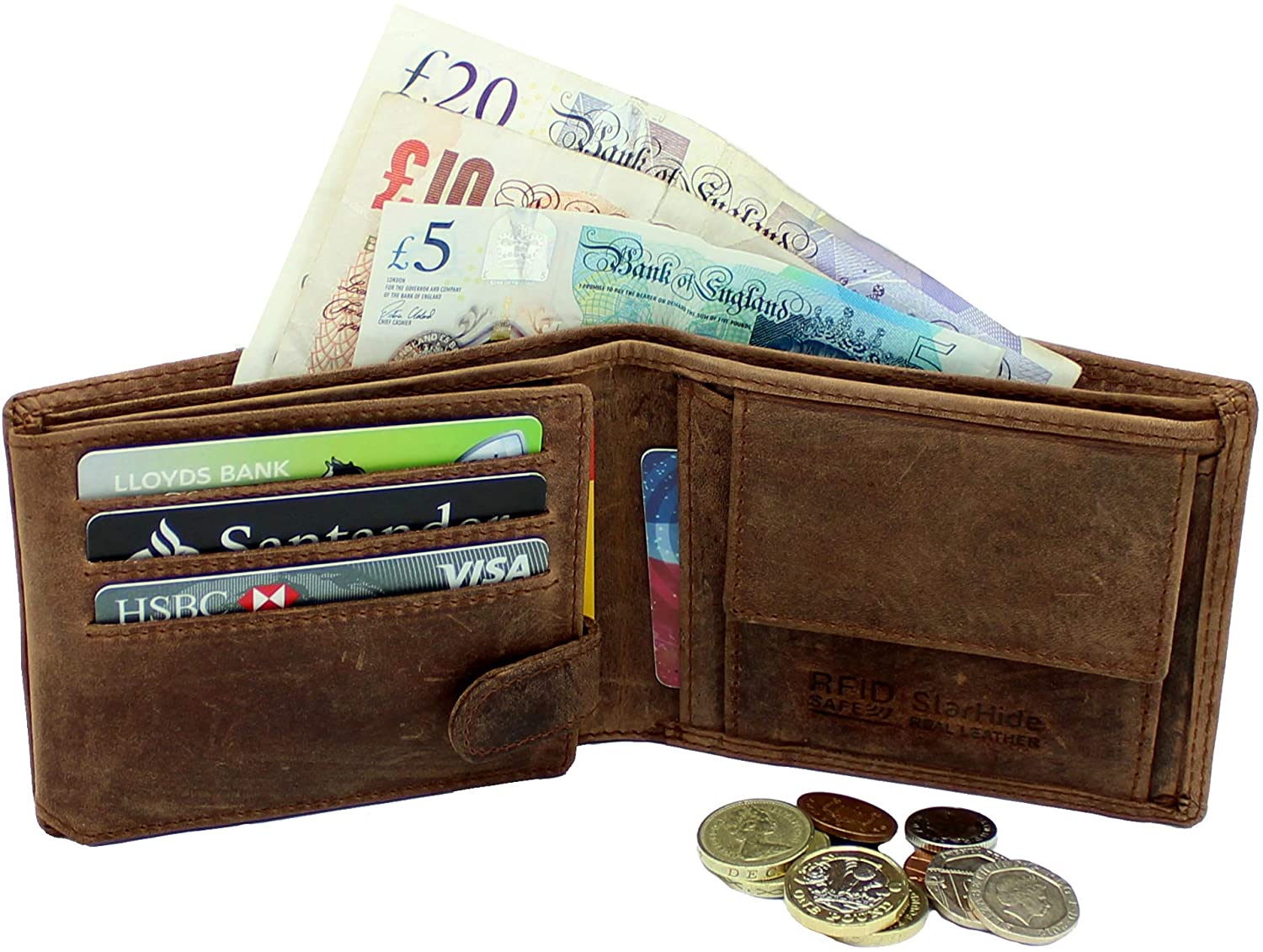 STARHIDE Handmade Wallets for Men UK, Brown (Without Strap), 12cm x 9.5cm - Image 3