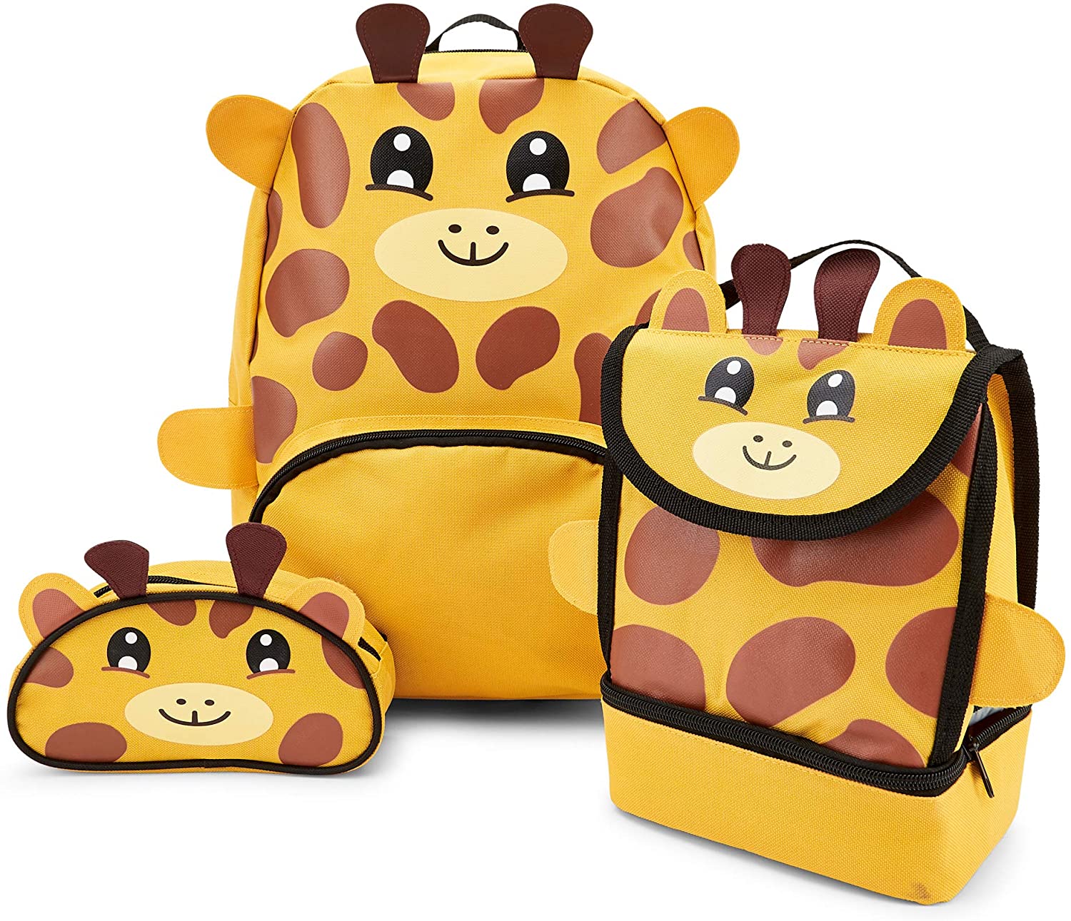 Zappi Co Children's Giraffe Backpack Triple Set, Comes with Backpack, Lunch Box, and Pencil Case