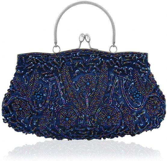 Women Vintage Clutch Bag Embroidery Floral Evening Bags Sequin Bead Pear Handbag Purse For Wedding Prom Bridal Party