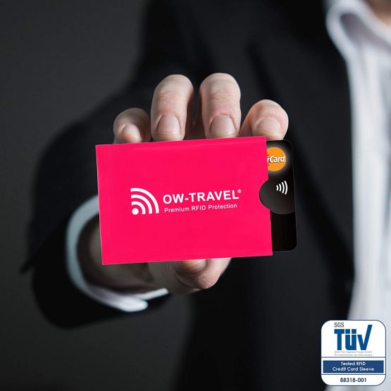 OW-Travel RFID Card Protector Sleeves. Bank Card Security Protector. Skimming Card Guard Defender Holder. Skim Guards. Wallet Blocking Sleeve Holders Credit Cards. Contactless Card Protector Pink 10 - Image 3