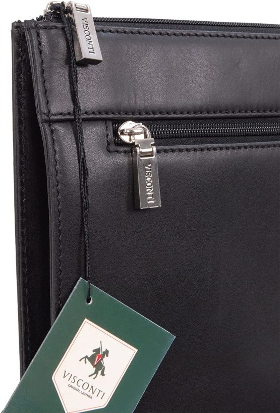 VISCONTI - A4 Zipped Document Folder - Genuine Leather - Executive Conference Notepad Holder - Business Portfolio Organiser - Credit Card + Pen Pockets - 18238 - Bond - Black - Image 3
