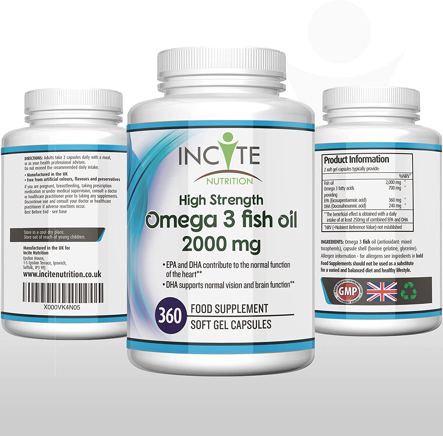 Incite Nutrition Omega 3 Fish Oil Capsules 2000 mg. 360 Softgels. 6 Month Supply of High Strength Omega 3 Fatty Acids with EPA & DHA. Non-GMO - Image 3