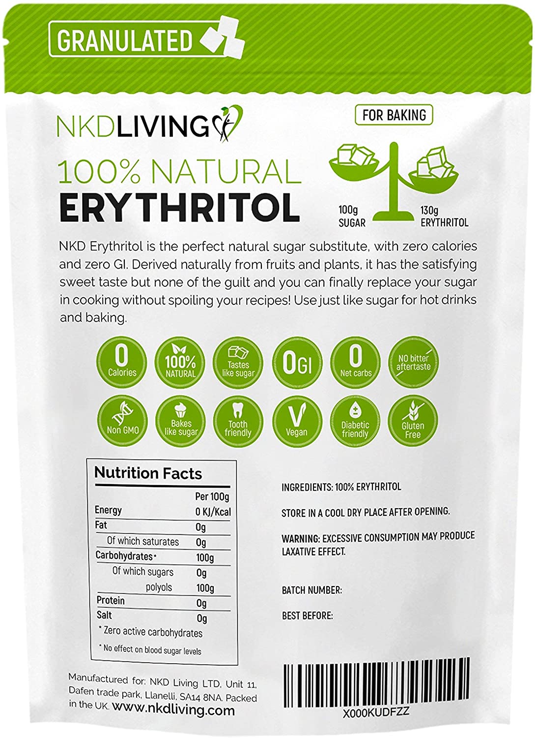 100% Natural Erythritol 1 Kg (2.2 lb) Granulated ZERO Calorie Sugar Replacement - Image 3
