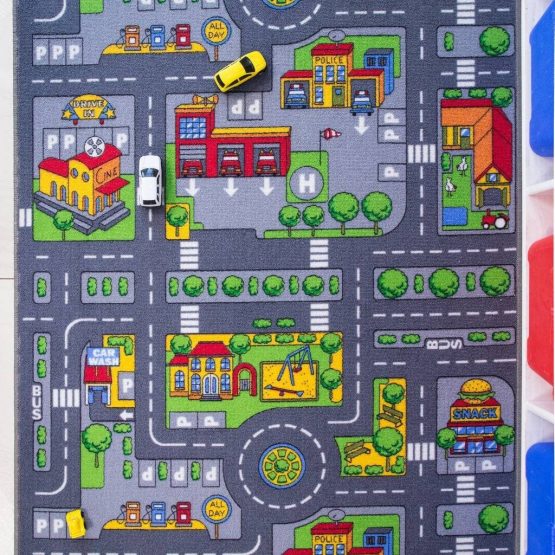 Children's Play Village Mat Town City Car Roads Rug 80cm x 120cm (2'7" x 3'11") - Image 2