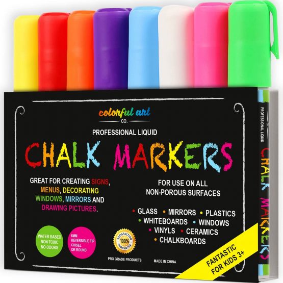 Chalktastic Chalk Pens – Set of 8 Liquid Pen Chalkboard Markers for Blackboards, Signs, & Glass - Neon, Dry Erase, Coloured Window Pens - Art Supplies