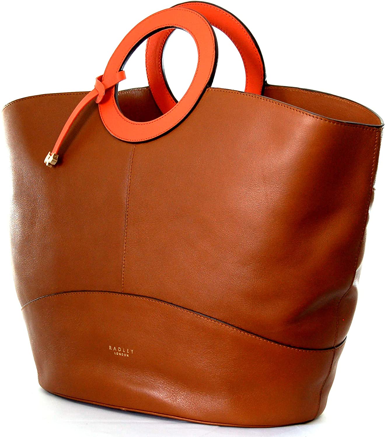 Radley Large Leather Tote Grab Bag Market Street Street in Indus Tan with Orange Leather Hoop Handles - Image 3