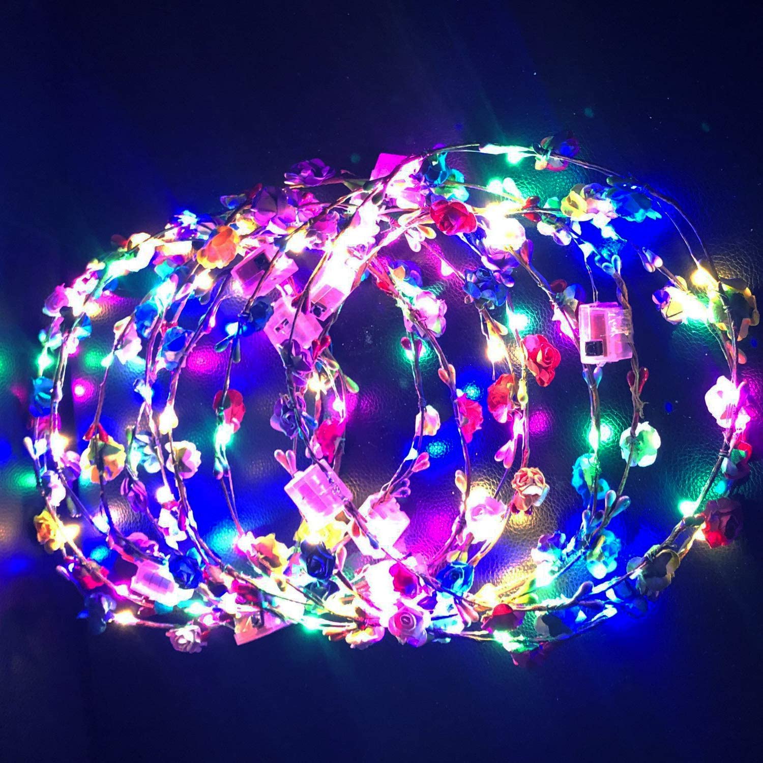 12PCS LED Flashing Flower Headbands, Party Gift Mixed Colours Light up Glow Hairbands, Hair Wreath Blinking Garlands - Image 2