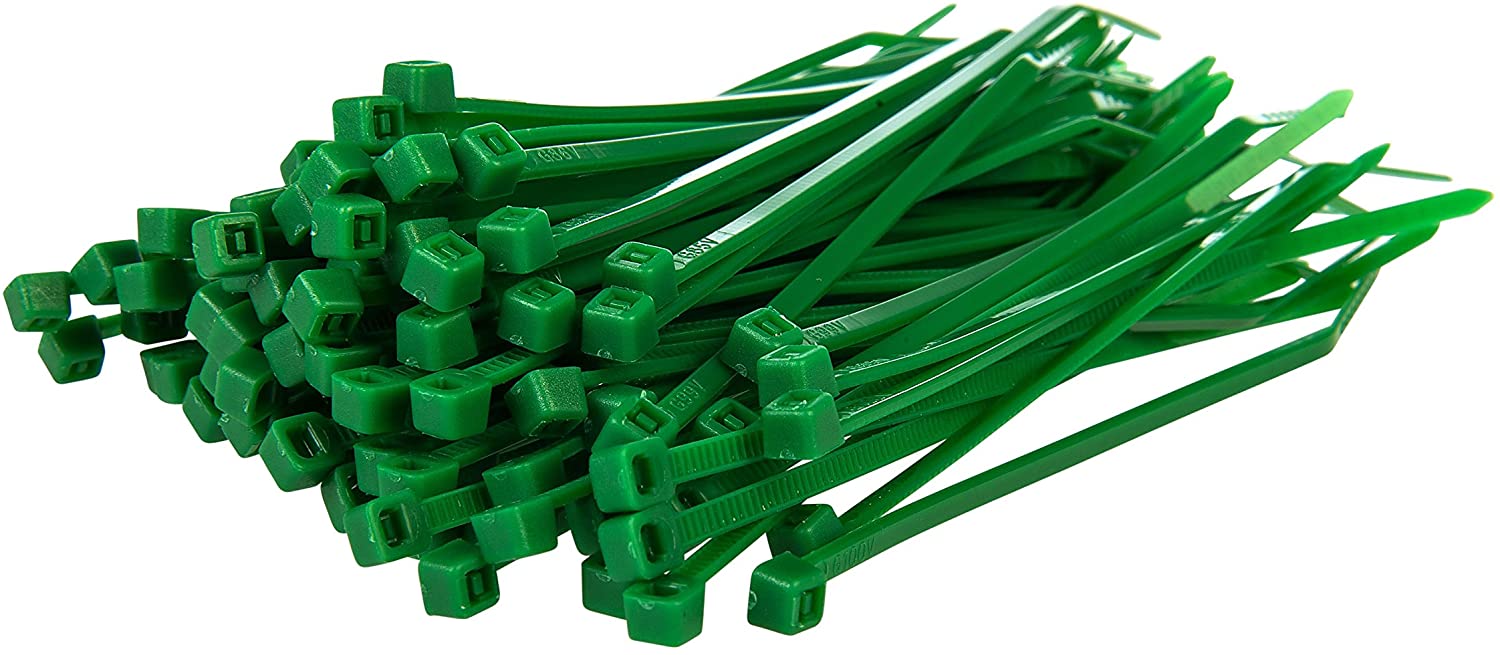 Gocableties Green Cable Ties, 200mm x 4.8mm, Pack of 100, 8" Premium Nylon Zip Ties, Multi-Purpose Plastic Tie Wraps
