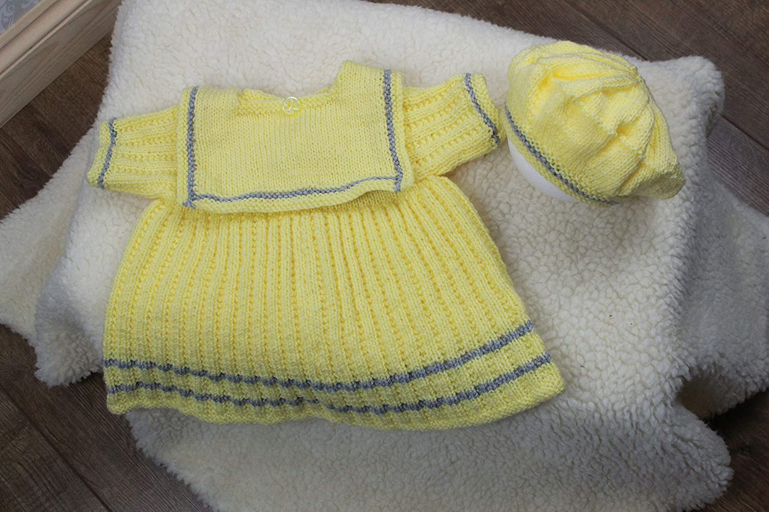 Knitting Pattern for Babies Dress and Matching Beret Sailor Dress and Matching Beret Knitting Pattern - Image 3