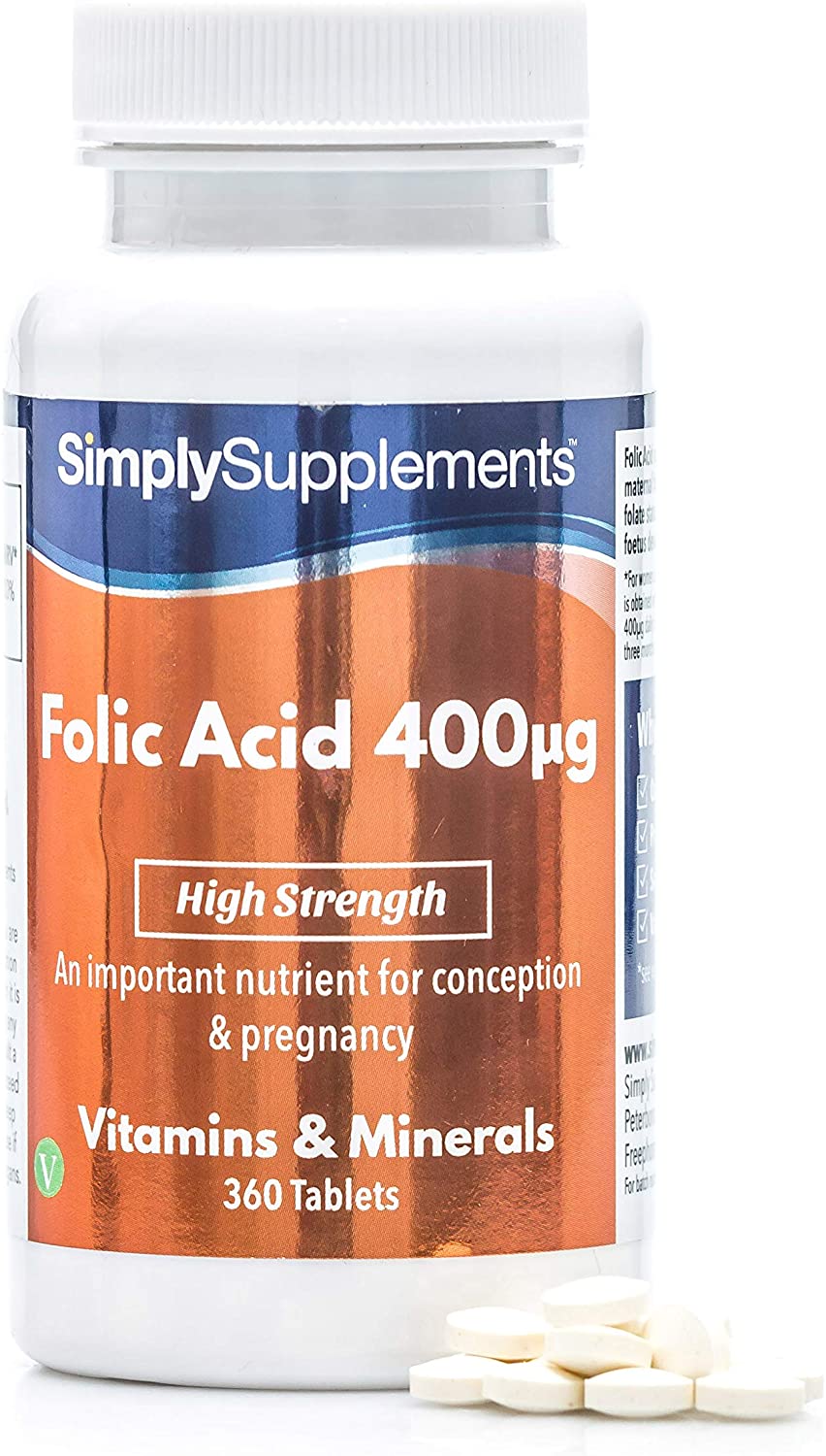 Folic Acid (Vitamin B9) 400mcg 360 Tablets = Up to 1 Year Supply
