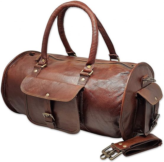 Jaald 18" Leather Duffle Bag Travel Carry-on Luggage Overnight Gym Weekender Bag