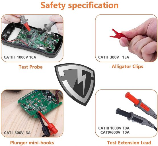 kaiweets Multimeter Test Leads Kit 8 Pieces Test Lead with Alligator Clips 