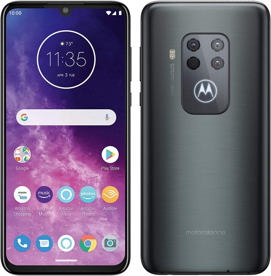 Motorola One Zoom with Alexa Hands-free Dual SIM Smartphone (6.4 Inch FHD+ Display, Quad Camera System, 128 GB/4 GB, Android 9.0, Headset + Cover), Electric Grey