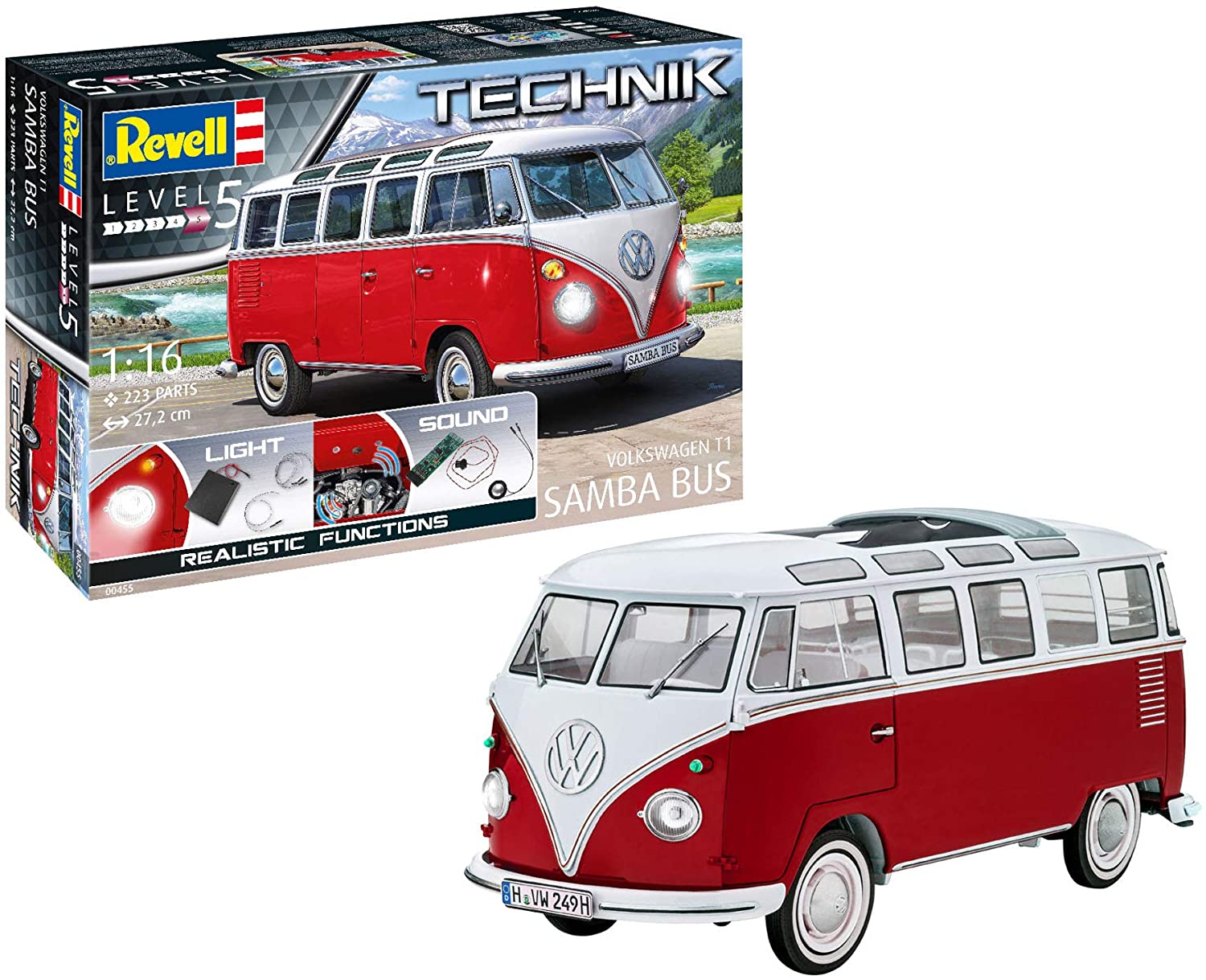 Revell 00455 Technik 1:16 - VW T1 Samba Bus Plastic model kit, Blue