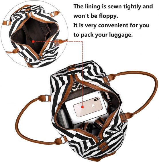 S-ZONE 40L Canvas Travel Bag Women Weekend Large Capacity Overnight Duffle Bag Carry on Shoulder Tote Bag with PU Leather Strap - Image 2