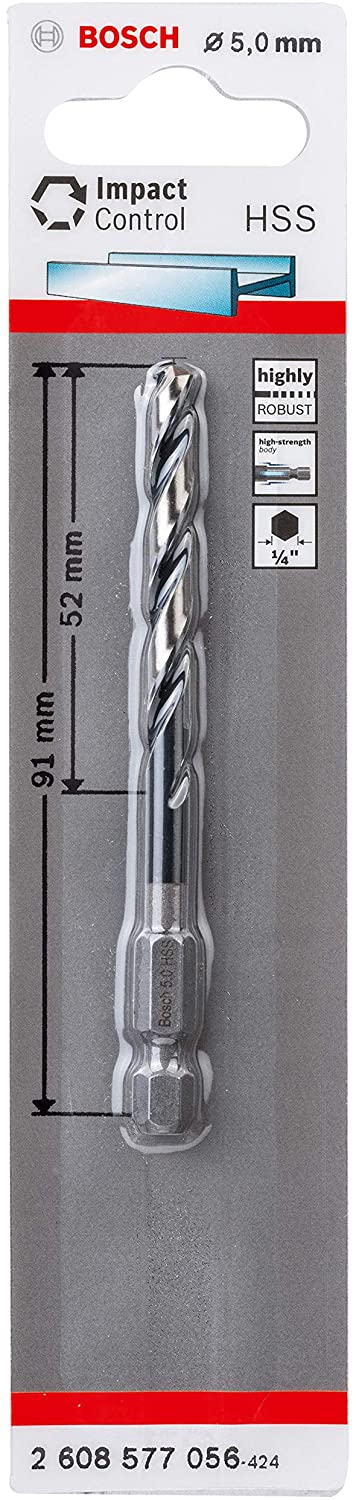 Bosch Accessories Impact Control HSS Twist Drill Bit (for metal 5 x 52 x 91 mm, accessories for impact drills)