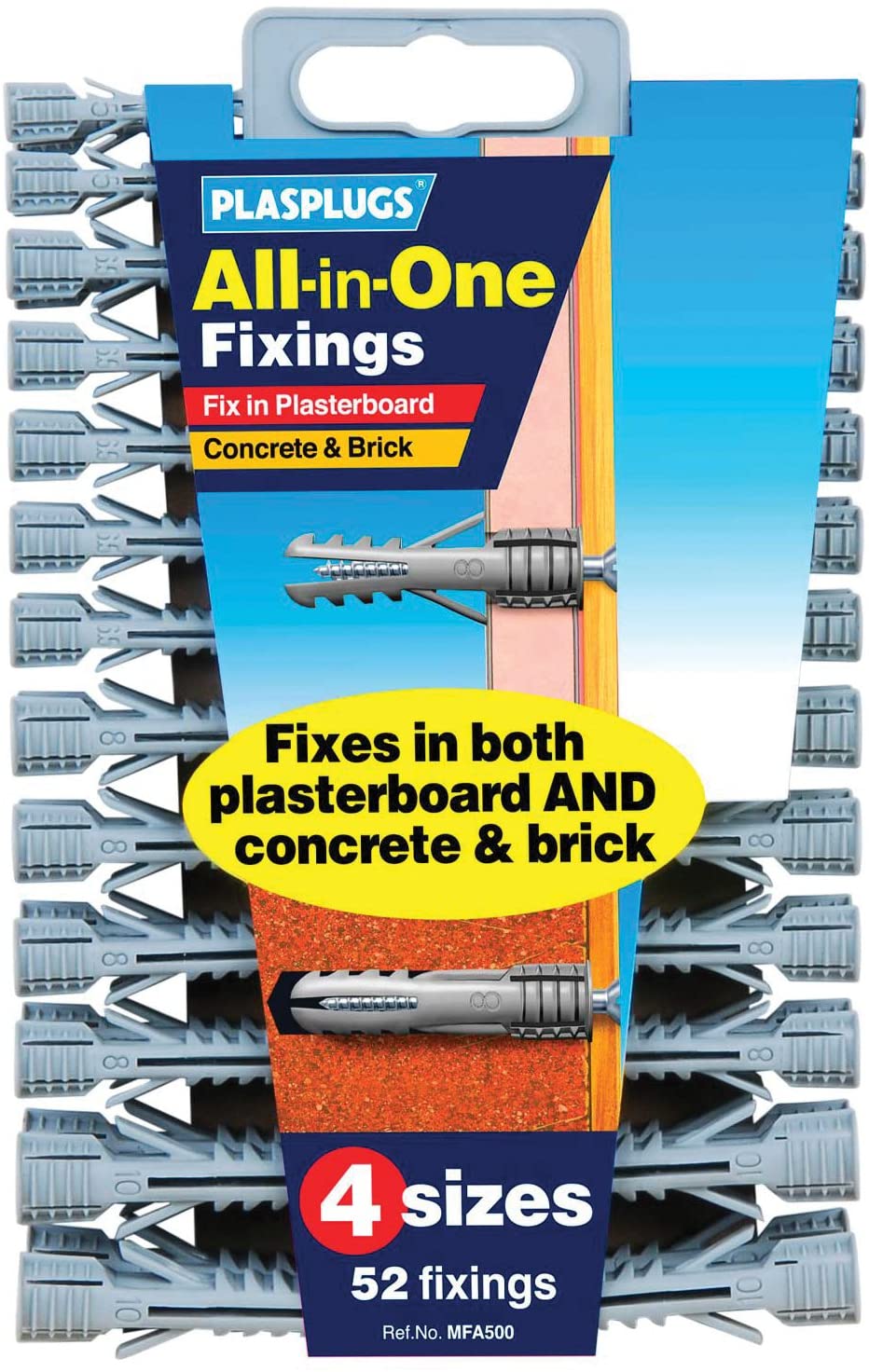 Plasplug MFA500 All-in-One Plugs Includes Clip of 52, Grey, 52 Pack