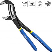 S&R Water Pump Pliers, Pipe Wrench 250 x 36 mm, CR-V Steel Phosphatised, Opening Width 55 mm, Double Coated Secure Handles