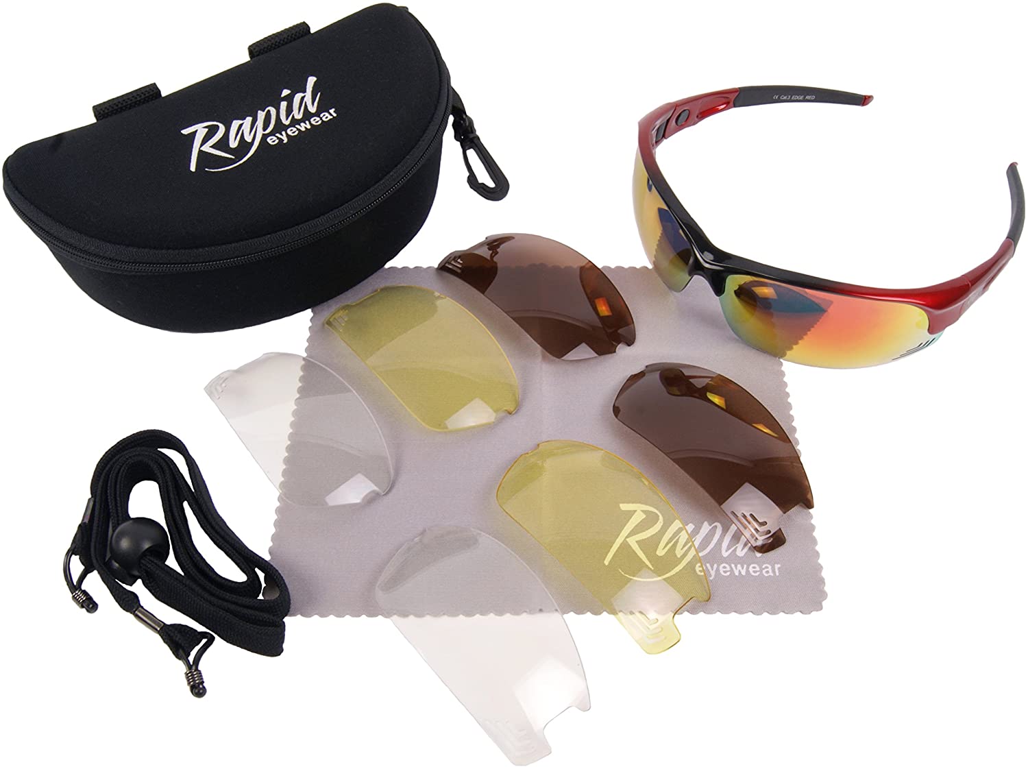 Rapid Eyewear Anti Fog Cycling & Running Sunglasses. Interchangeable Polarised & Low Light Lenses. Mens & Womens Sports Glasses. Adjustable Arms. Red - Image 3
