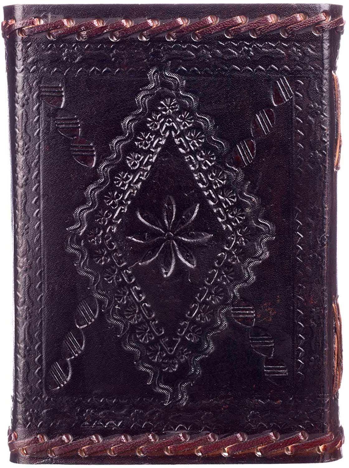 Stitched and Embossed Leather Journal with Clasp, brown - Image 4