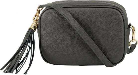 Montte Di Jinne - 100% Made in Italy - Soft Leather Women's Cross Body Shoulder Bag with Tassel key Ring