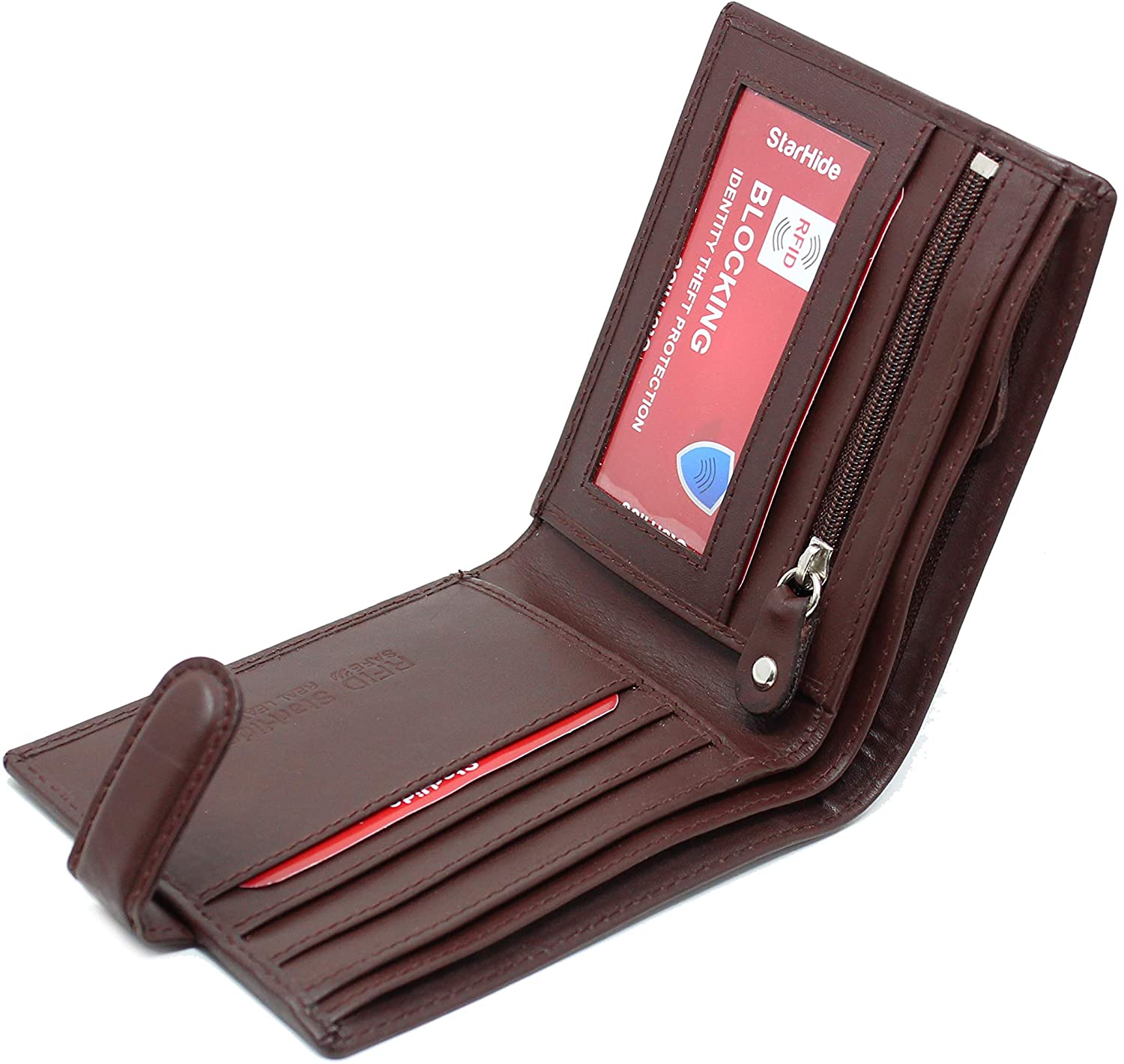 STARHIDE Wallets Men RFID Blocking Contactless Protection Slim Genuine Leather Bifold Wallet with Zip Coin Pocket Gift Boxed 1100 (Brown VT) - Image 3