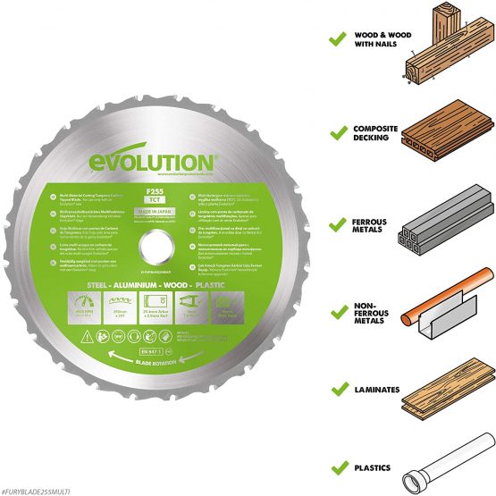Evolution Power Tools F255TCT-24T (Fury) Multi-Material TCT Blade Cuts Wood, Metal and Plastic, 255 mm - Image 2