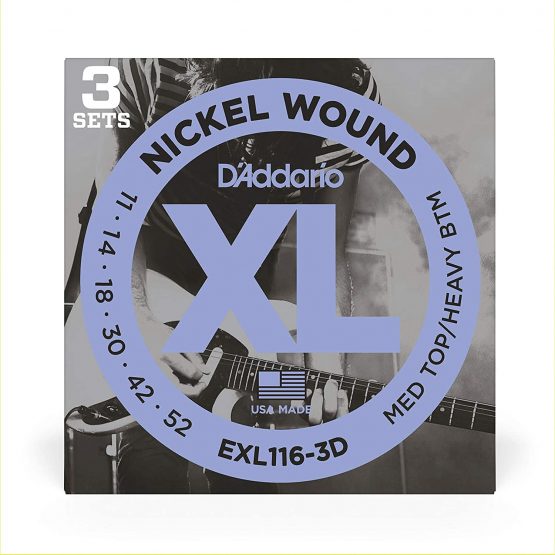 D'Addario EXL116-3D Nickel Wound Electric Guitar Strings, Medium Top/Heavy Bottom, 11-52, 3 Sets - Image 2