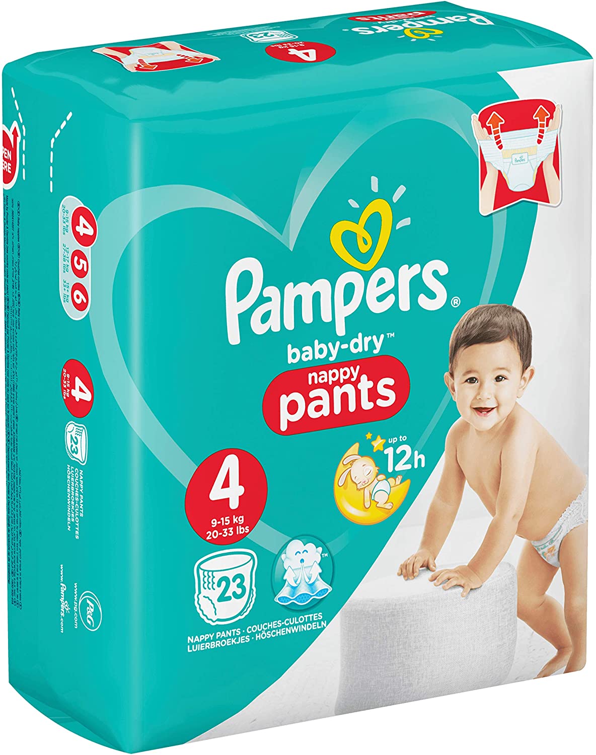 Pampers Baby-Dry Nappy Pants Size 4, 9-15kg, White, 23 Count, Size 4 (23 Count) - Image 3