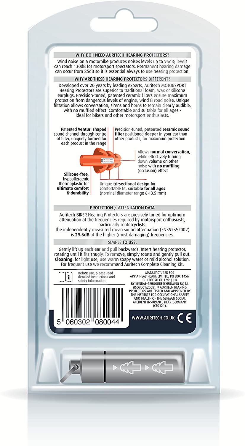 AURITECH Biker Earplugs - Intelligent Hearing Protection for Motorcyclists, Orange - Image 2