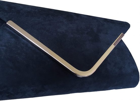 Purple Possum Navy Blue Envelope Clutch Bag, Dark Blue Faux Suede Evening Bag with Silver Tone Metal Trim, Ladies Prom Shoulder Bag, Wedding Handbag - Image 2