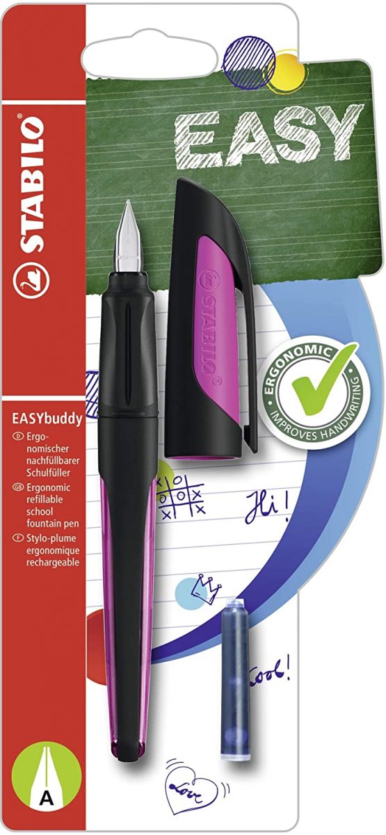 Ergonomic School Fountain Pen - STABILO EASYbuddy A Nib Black/Magenta