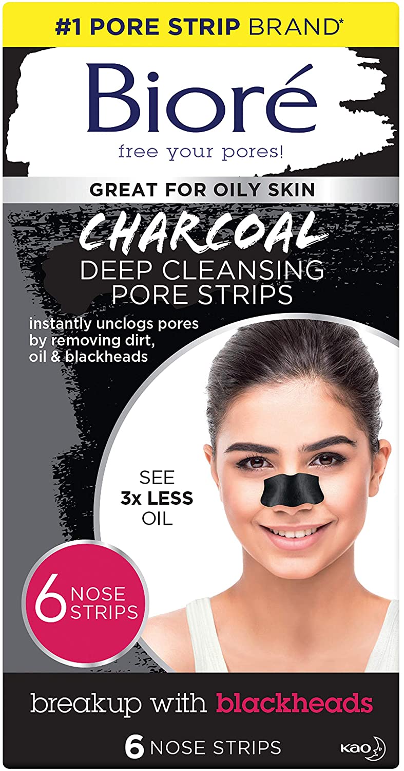 Biore Charcoal Pore Strips - Pack of 6, Black, 6 count (Pack of 1)