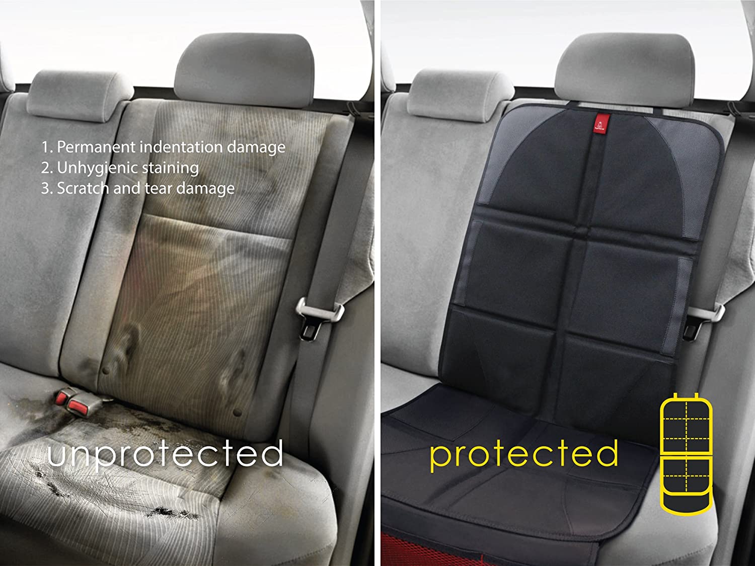 Royal Rascals Car Seat Protector for Child Seats, Universal Fit Padded Baby Car Seat Cover with Organiser Pockets and Liners - Image 4