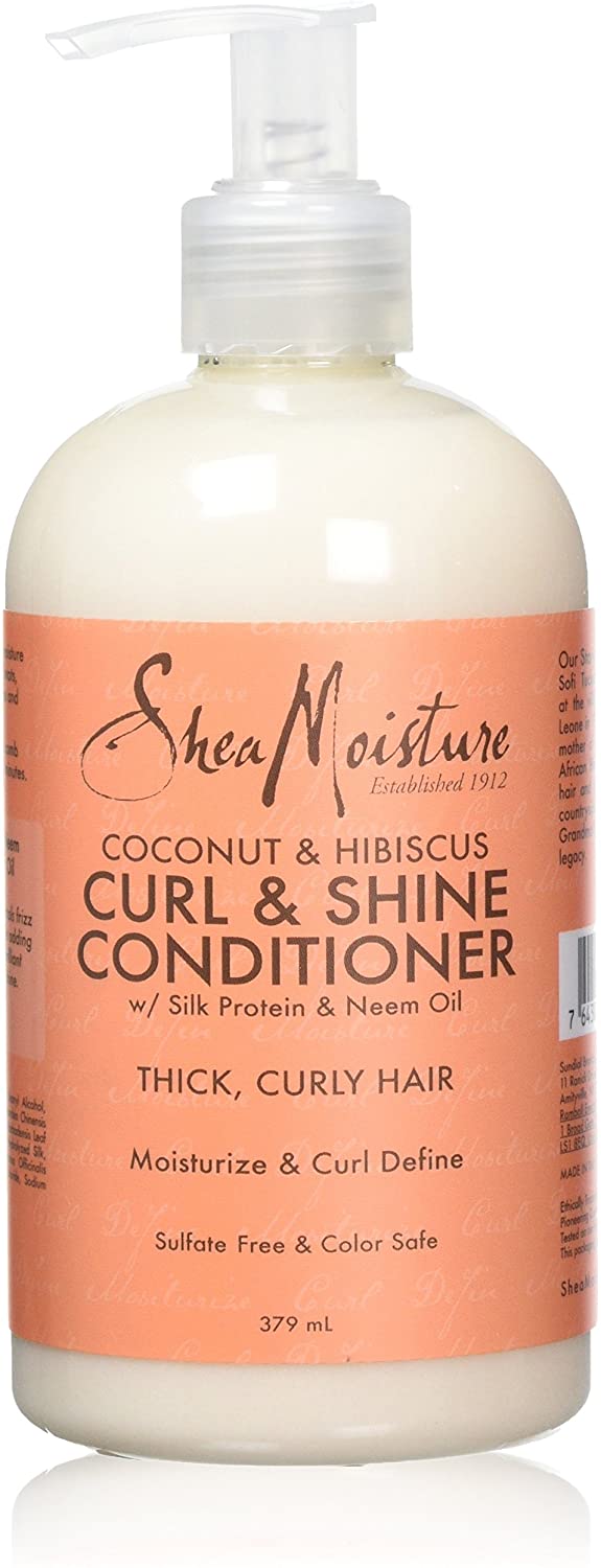 SheaMoisture Coconut & Hibiscus Curl & Shine Conditioner, no silicones or sulphates for thick curly hair 379 ml