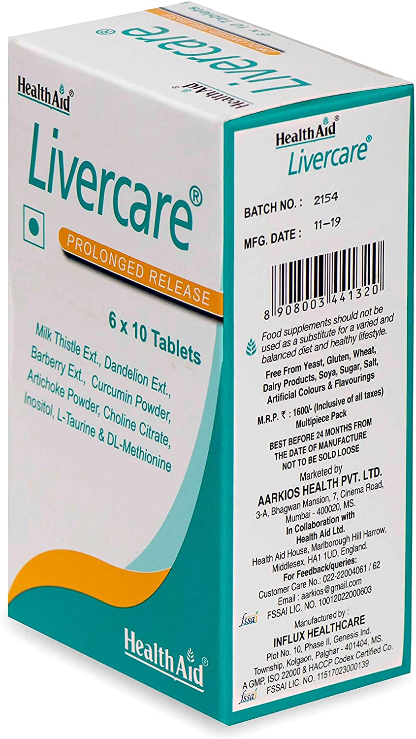 HealthAid Livercare (Cleanse and Detox) Vegetarian Tablets, Yellow, Turmeric, 60 Count, 60 count (Pack of 1) - Image 4