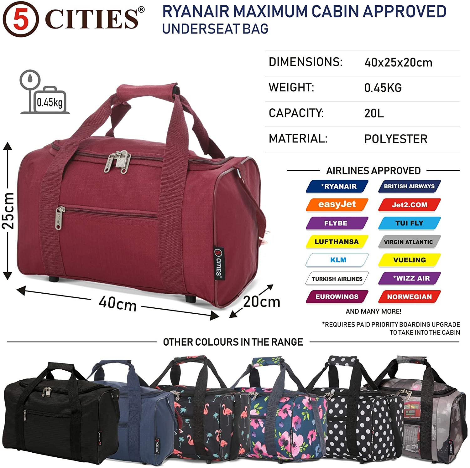 aerolite 5cities underseat approved holdall bag