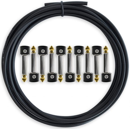 Crosby Solderless Pedalboard Cable Kit - No Cable Stripping Required, 3m Cable & 10 Gold Tip Connectors with Magnetic Screws Make 5 DIY Patch Cables for Guitar Effects & Pedal Board
