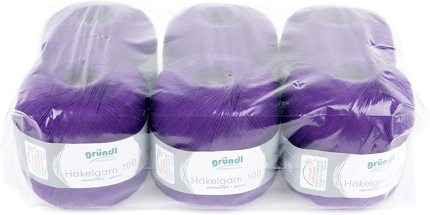Gründl Häkelgarn 100 Uni (crochet wool, knitting yarn, mercerised cotton yarn for crochet made of 100% cotton, 100 g / 566 m