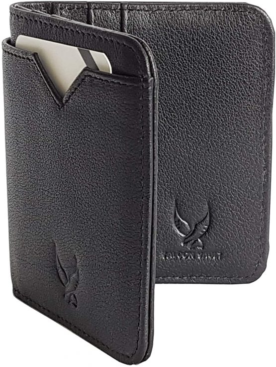 Falcon Vault RFID Blocking Bifold Men’s Wallet - Slim Genuine Italian Leather - Compact Design - Holds Upto 9 Cards - Prevents Identity Theft - Brown