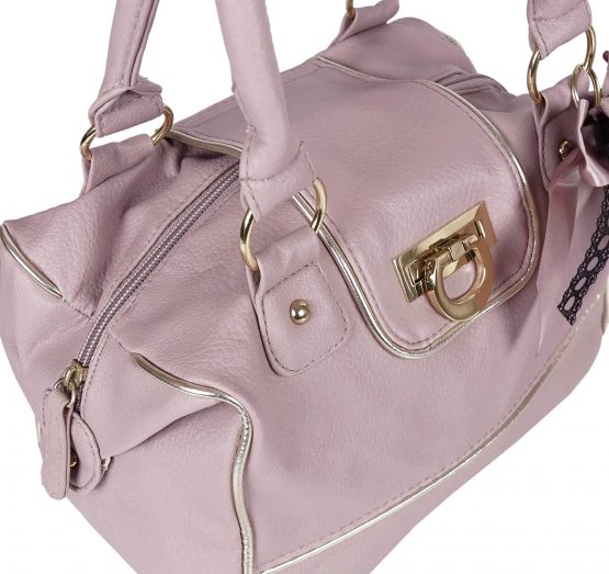 Pink, Gold Details, Faux Leather Handbag For Ladies One Size - Image 3