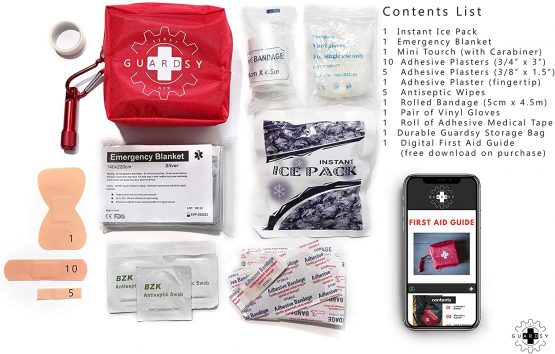 Guardsy Mini First Aid Kit | Compact Small Medical Emergency Survival Kit perfect for Car, Travel, Hiking, Camping, Outdoor, Cycling, Running, Home, Vehicle, Sports. With Digital First Aid Guide app - Image 3