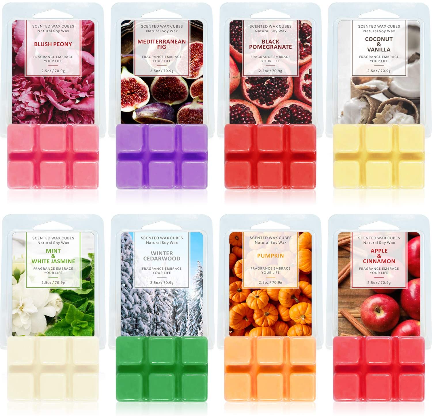 Scented Wax Melts, SCENTORINI Wax Cubes, 8x70.9 gram Scented Soy Wax Melts for Wax Warmer Series of 1, Red Mixed, 8 Pack