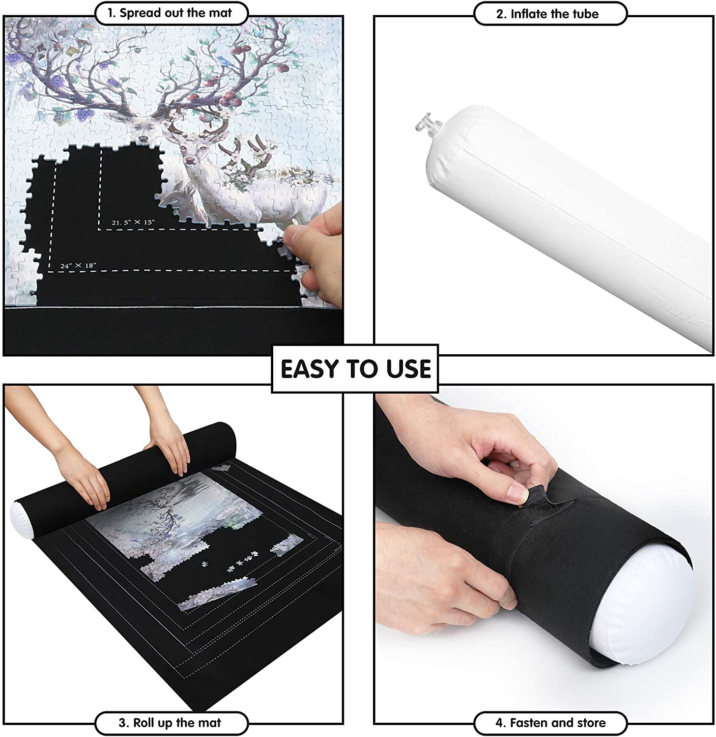 Lavievert Jigsaw Puzzle Mat Roll Up for 1000 1500 Pieces, Portable Puzzle Storage Puzzle Saver with Unique Auxiliary Line - Image 2