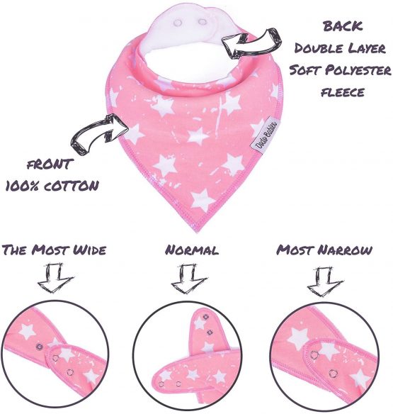Dodo Babies Baby Bandana Drool Bib Set - 4pc Infant Bibs with 2 Pacifier Clips, Binky Case, Gift-Ready Bag - Soft Absorbent Cotton with Polyester Back - Adjustable Buttons to Fit 3-24 -Month Old Girls - Image 2
