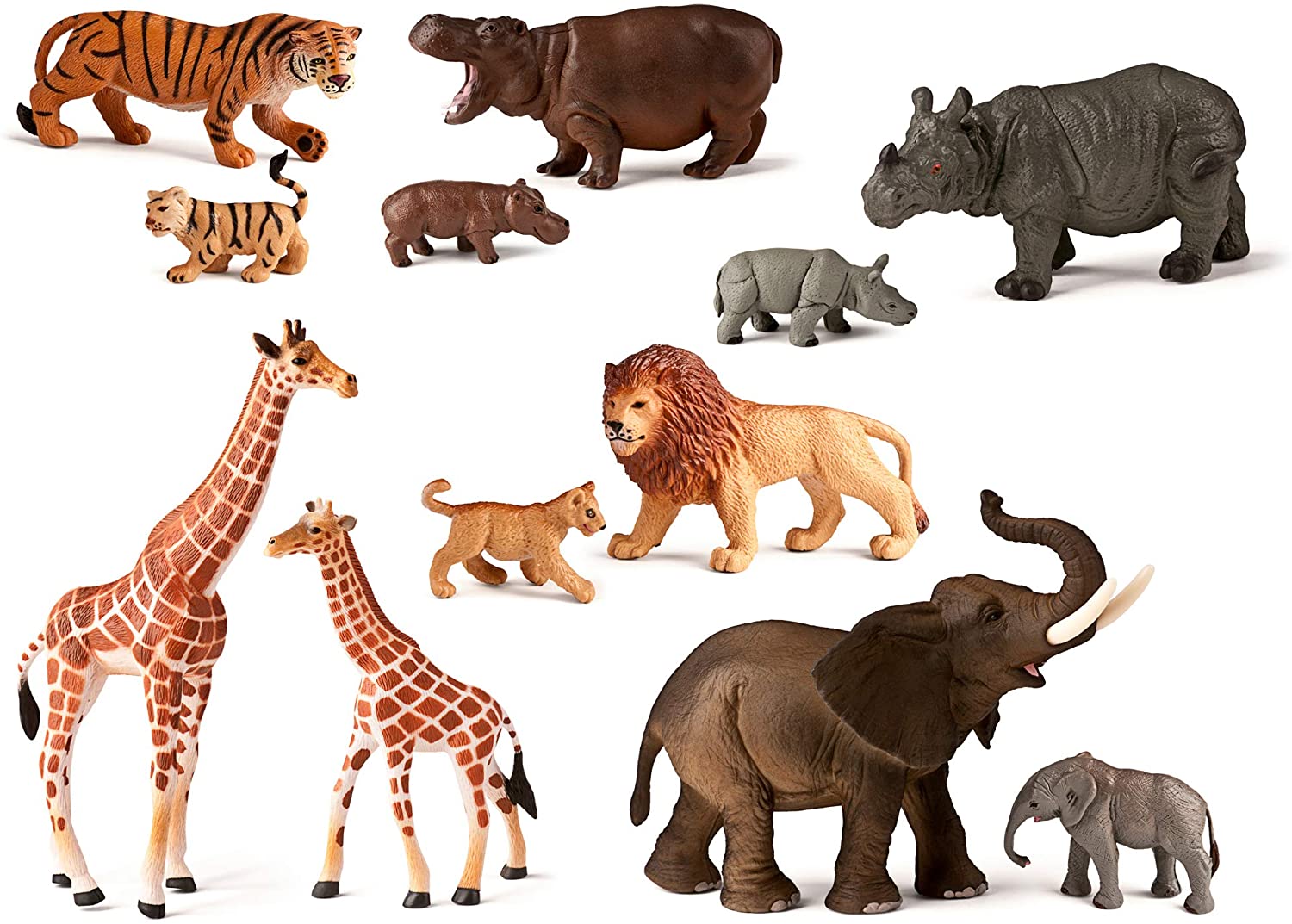 Miniland 12 Wild Animals with Babies Figures, Multi-color